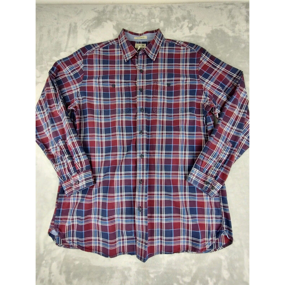 LL Bean Shirt Men's Size XL Tall Plaid Multicolor Traditional Fit Button Up